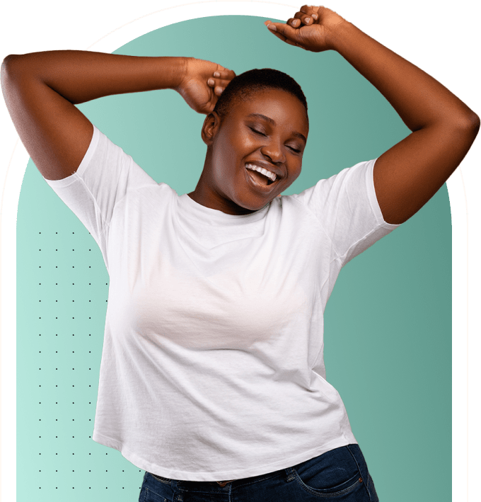 Smiling black woman standing confidently.
