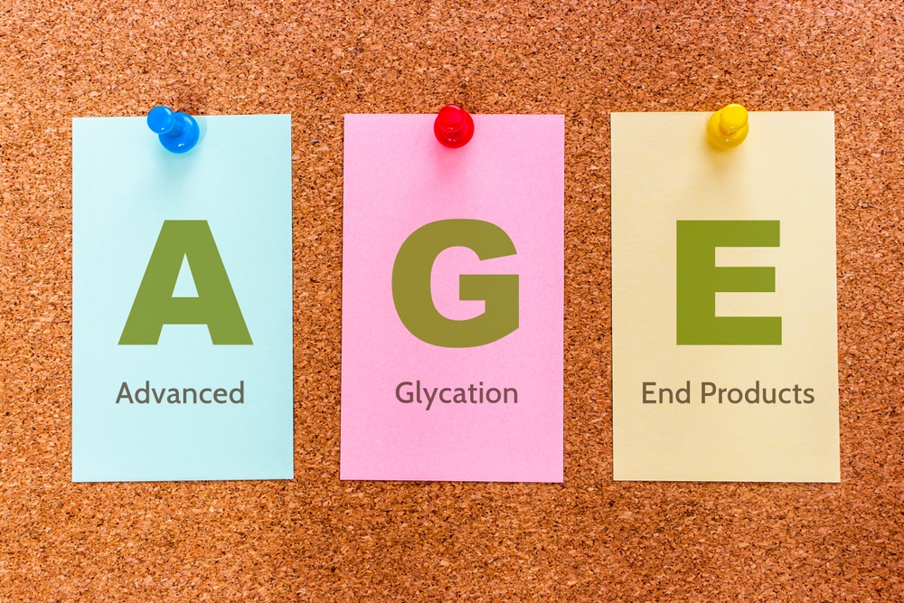 Advanced glycation end products (AGEs) illustrated through food and metabolic processes that contribute to inflammation and aging