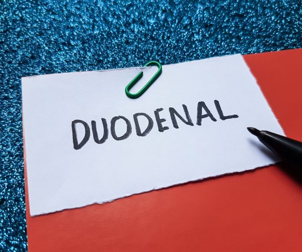 Duodenal,Writting,On,Blue,Background.